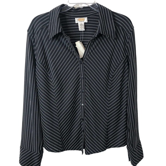 Talbots NWT Women's Black White Striped Button Up V-Neck Stretchy Blouse Size 1X - Picture 1 of 8